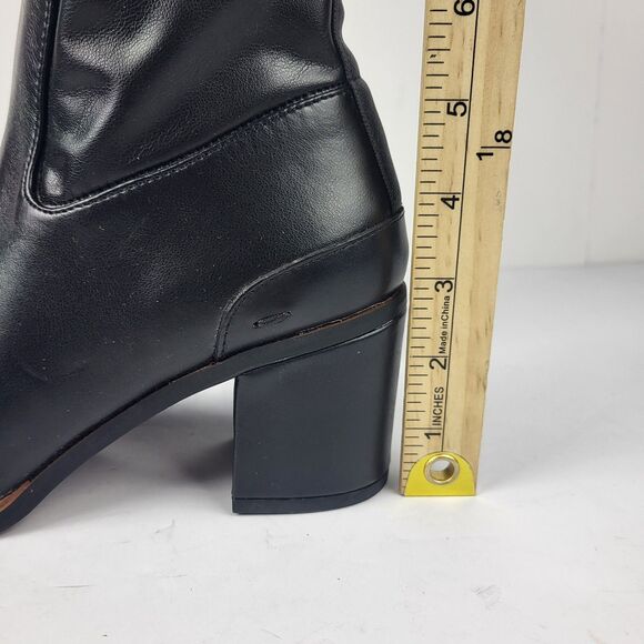 Franco Sarto Figaro Black Leather Knee High Heeled Stretch Faux leather Boots 8M - Picture 3 of 16